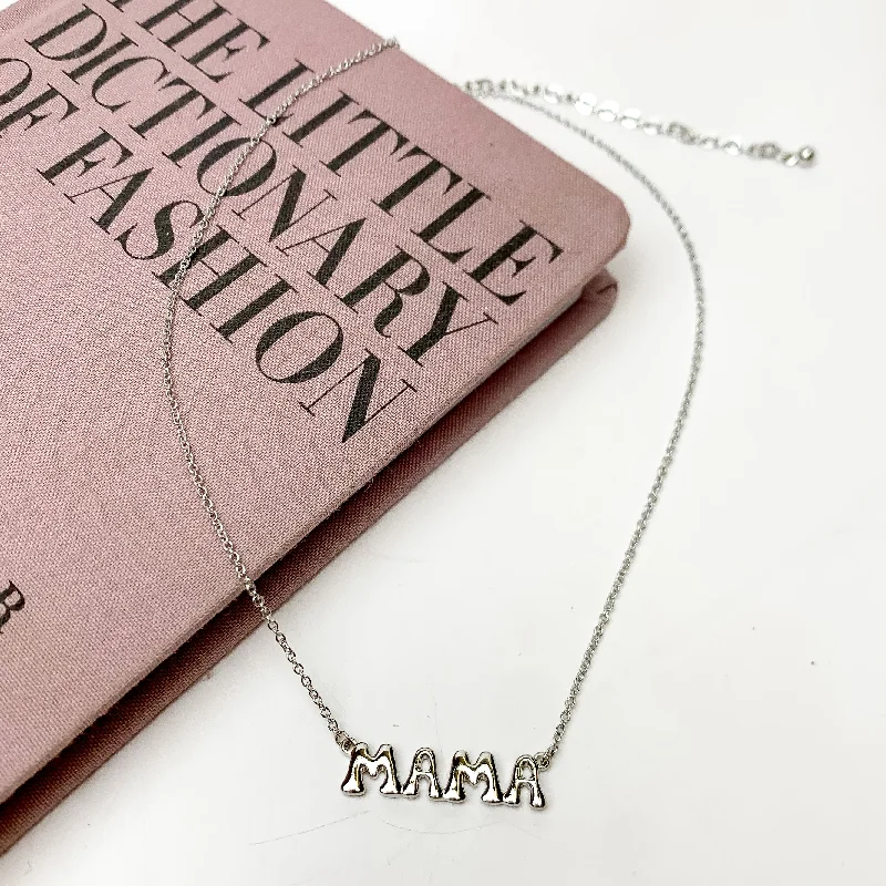 Mama Bubble Letter Chain Necklace in Silver Tone