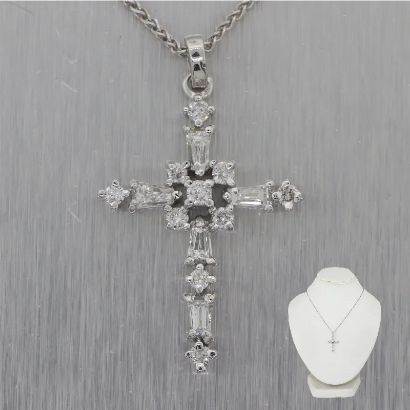 Modern 14k White Gold 0.50ctw Diamond Cross 18" Necklace