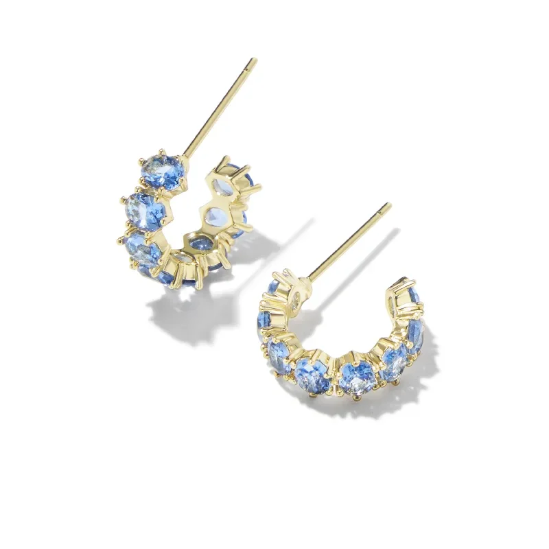 Kendra Scott | Cailin Gold Crystal Huggie Earrings in Blue Violet Crystal