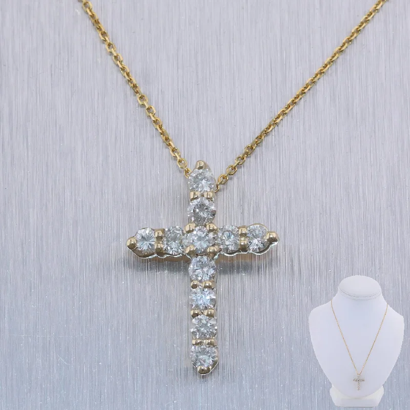 Modern 14k Yellow Gold 1.20ctw Diamond Cross 19.5" Necklace