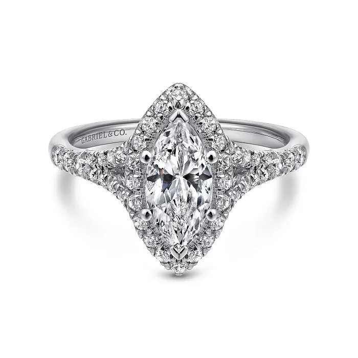 Verbena - 14K White Gold Marquise Halo Diamond Engagement Ring