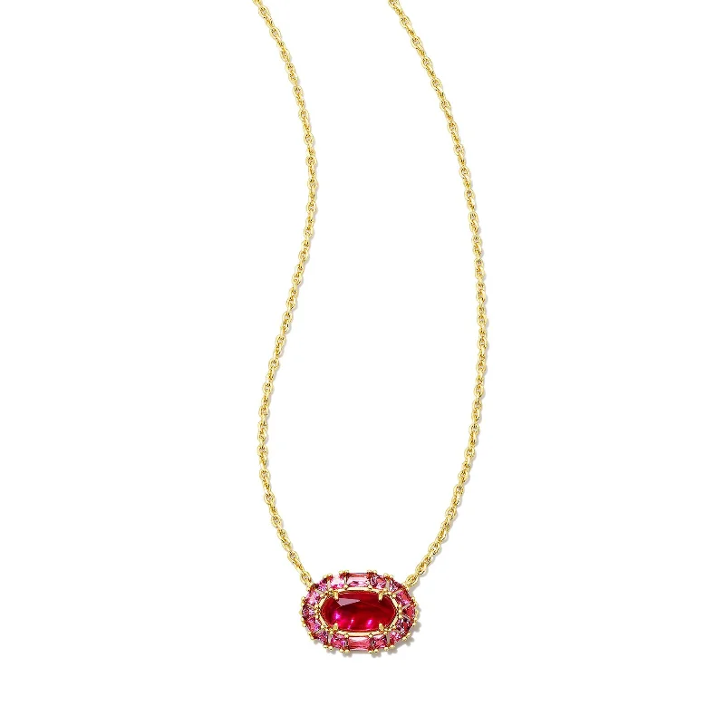 Kendra Scott | Elisa Gold Crystal Frame Short Pendant Necklace in Raspberry Illusion