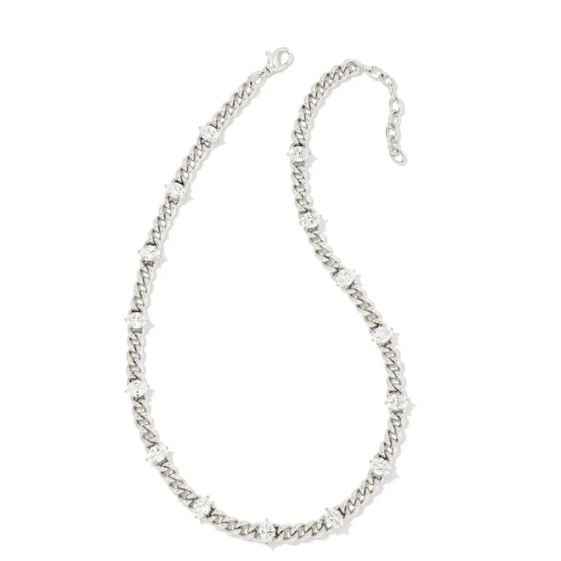 Kendra Scott | Cailin Silver Crystal Chain Necklace in White Crystal