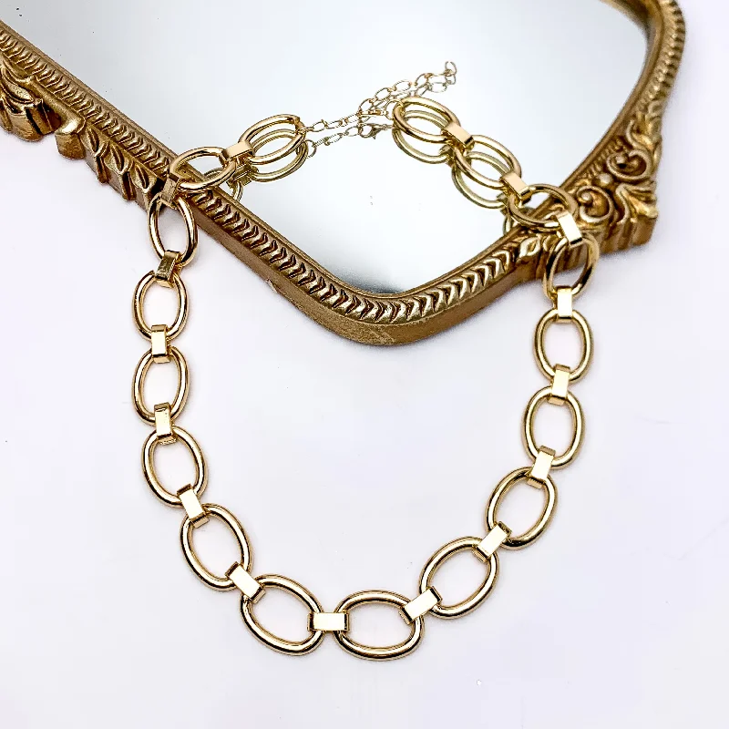 Gold Tone Chain Necklace With Spacers