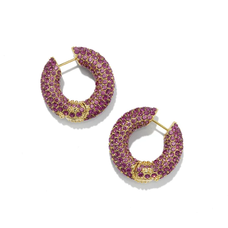 Kendra Scott | Mikki Pave Gold Hoop Earrings In Cranberry Crystal (Pink)