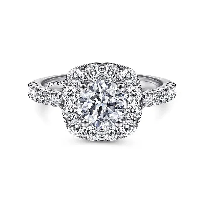 Skylar - 14K White Gold Cushion Halo Round Diamond Engagement Ring