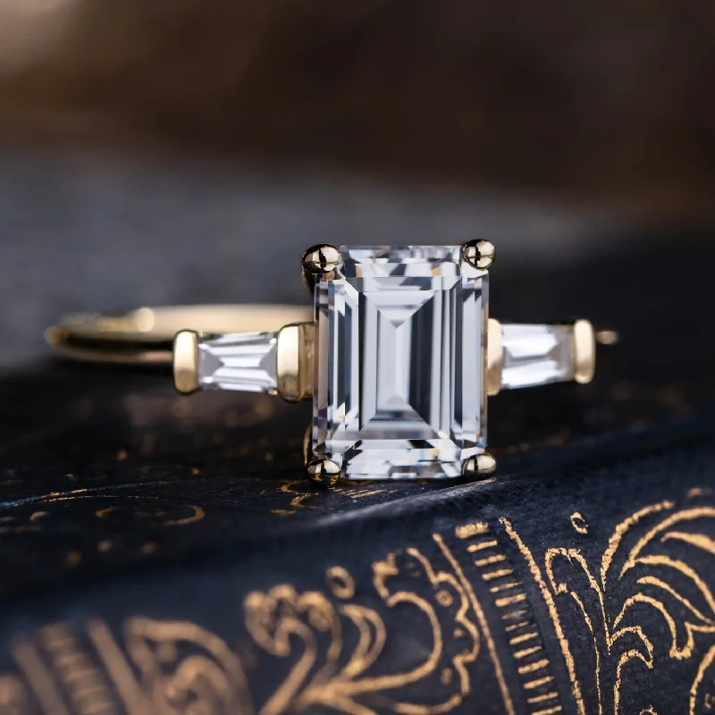 The Charlotte - Three Stone Emerald Cut Diamond Engagement Ring