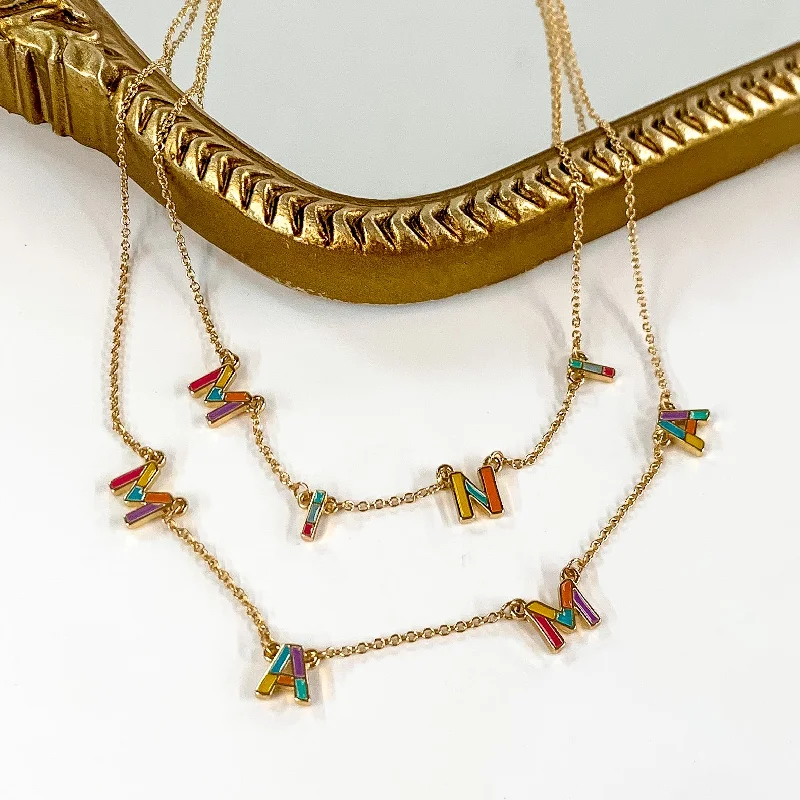 MAMA + MINI Chain Necklace Set in Gold Tone and Multicolor