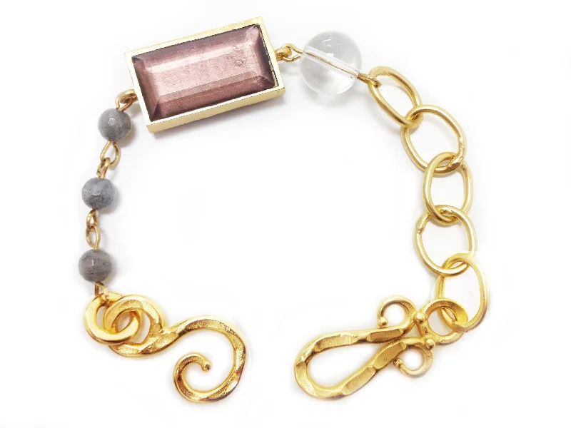 Monte Carlo Bracelet In Smoky Topaz Rectangle, White Quartz and Pyrite