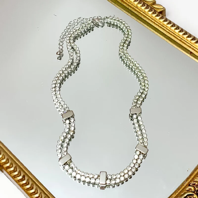 Glam Girl Silver Tone Necklace Outlined in Clear Crystals