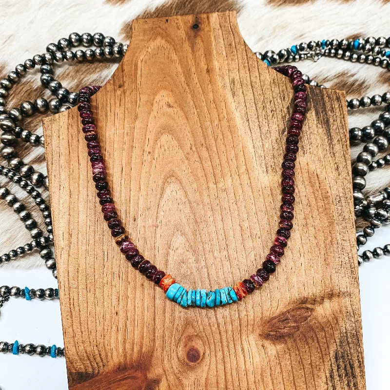 Corina Smith | Navajo Handmade Spiny Oyster Bead Necklace with Turquoise Beaded Center