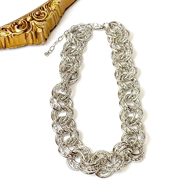 Triple Link Chunky Silver Tone Chain Necklace