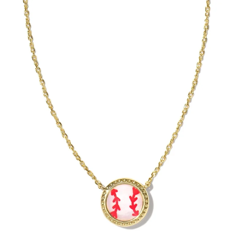 Kendra Scott | Baseball Gold Short Pendant Necklace in Ivory Mother-of-Pearl