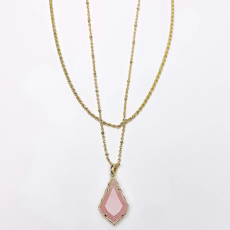 Kendra Scott | Faceted Alex Gold Convertible Necklace in Rose Quartz