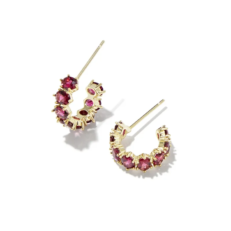 Kendra Scott | Cailin Gold Crystal Huggie Earrings in Burgundy Crystal