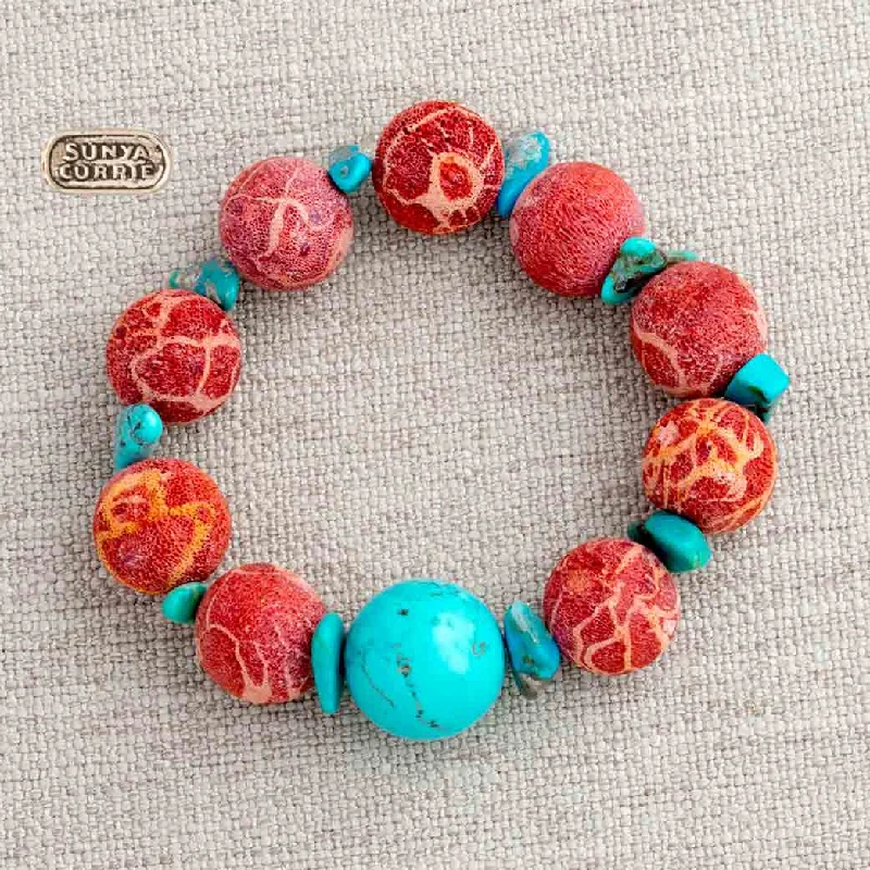 Turquoise and Coral Bracelet