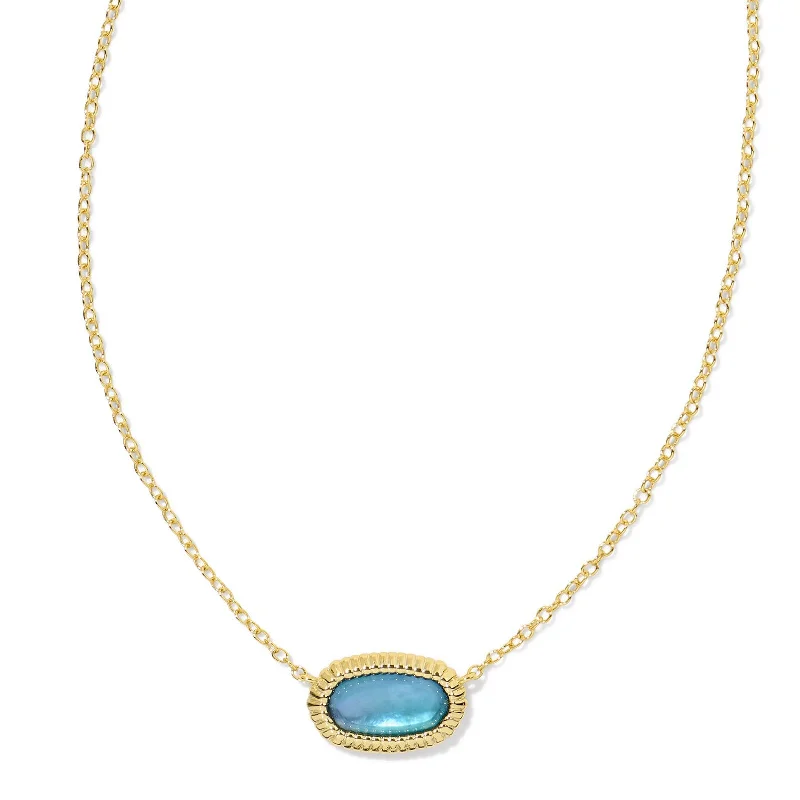 Kendra Scott | Elisa Gold Ridge Frame Short Pendant Necklace in Indigo Watercolor Illusion