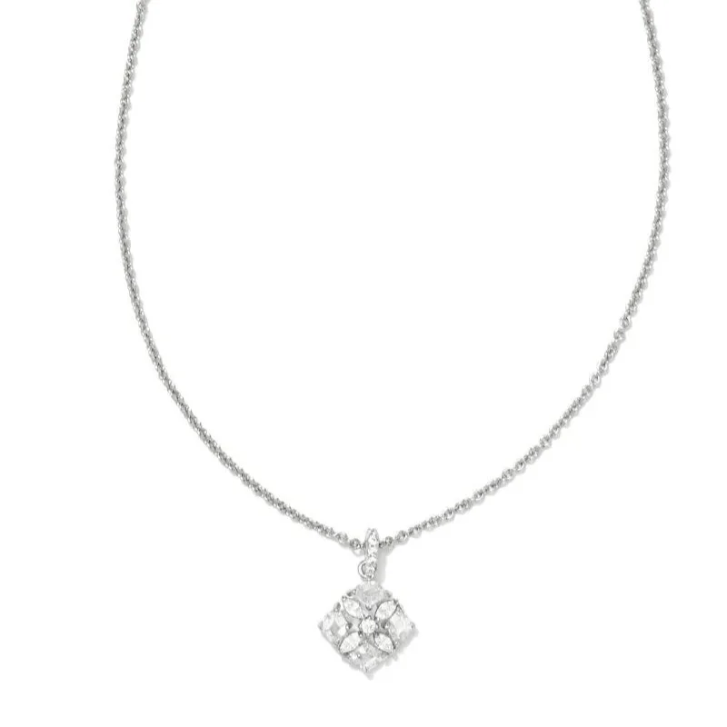 Kendra Scott | Dira Silver Crystal Short Pendant Necklace in White Crystal