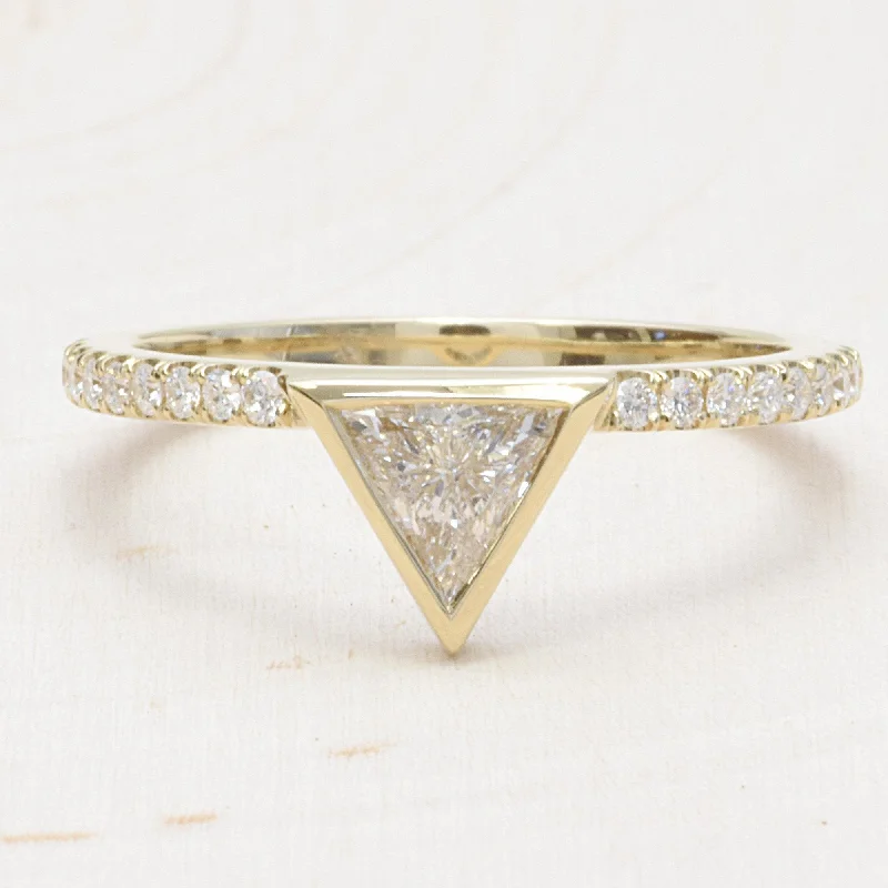 14K Yellow Gold Triangle Diamond Engagement Ring