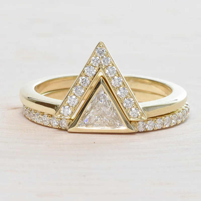 14K Yellow Gold Triangle Engagement Ring Set