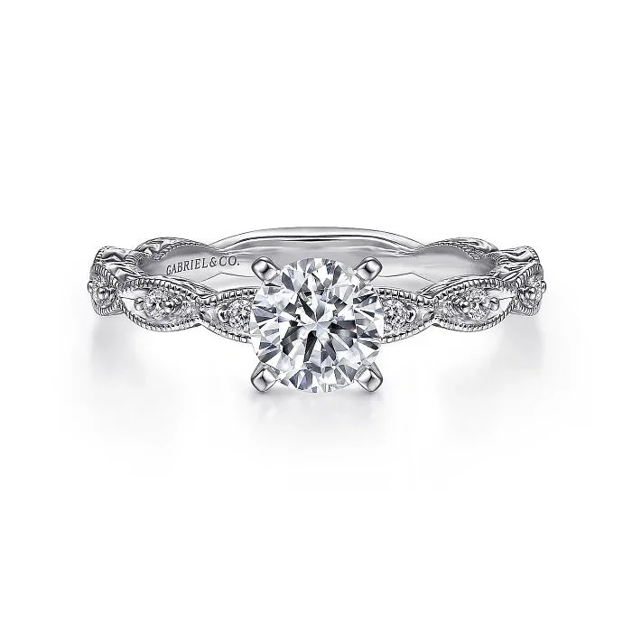 Sadie - Vintage Inspired 14K White Gold Round Diamond Engagement Ring