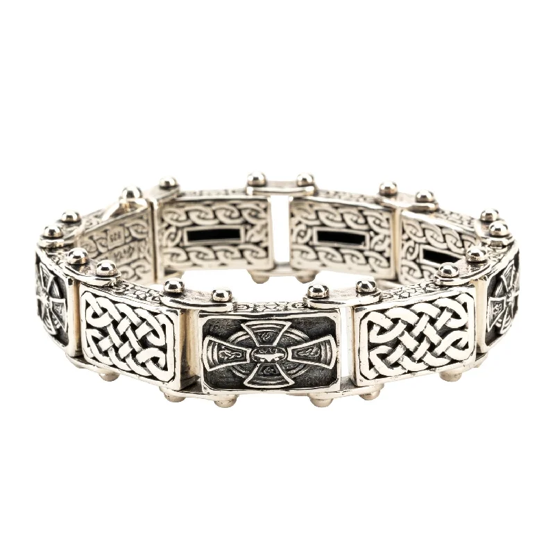 Silver or Silver and Bronze Celtic Cross Bracelet