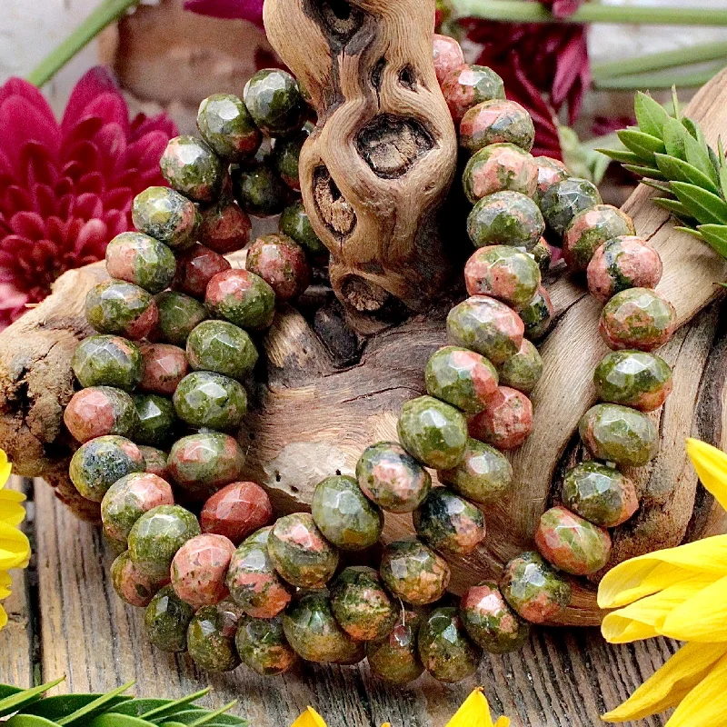 Unakite Faceted Rondelle Bracelet - 9mm