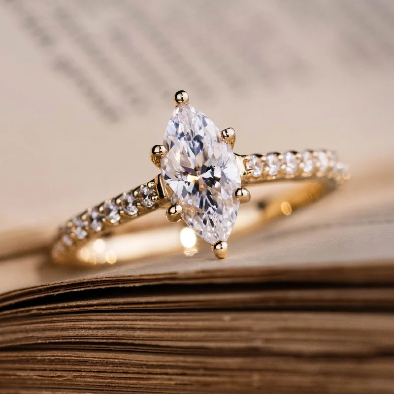 The Verity - Marquise Diamond Engagement Ring with Pavé Diamond Setting