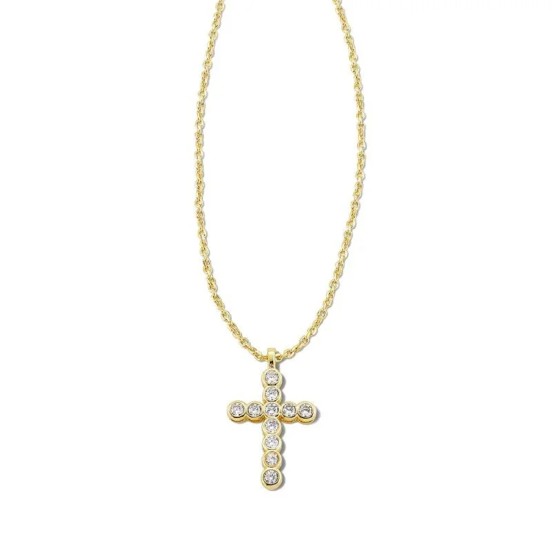 Kendra Scott | Cross Gold Pendant Necklace in White Crystal