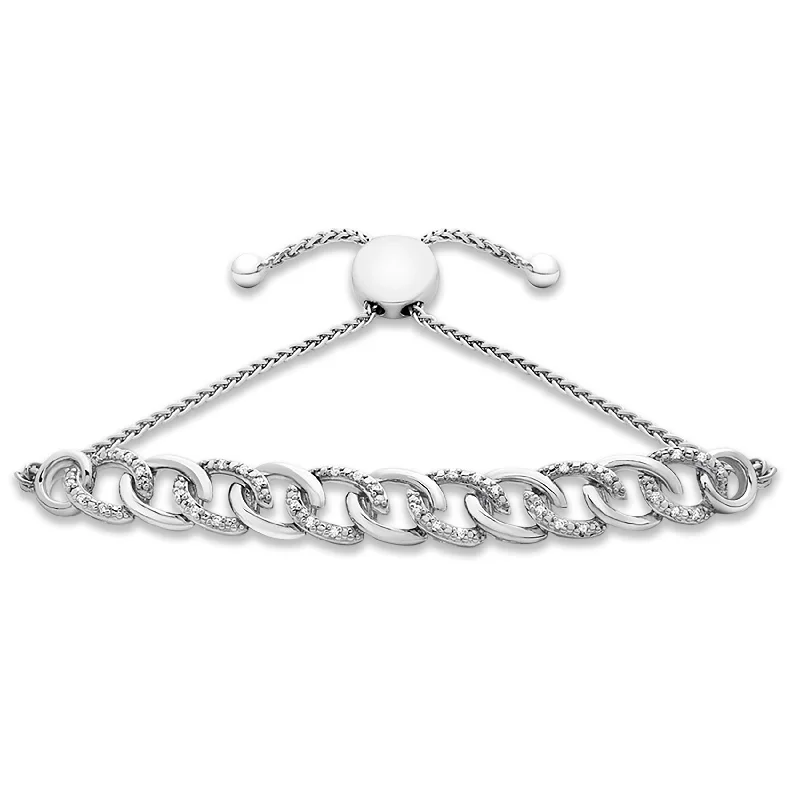 Pre-Owned Kay 1/10ct tw Round-cut Diamond Link Bolo Bracelet in Sterling Silver