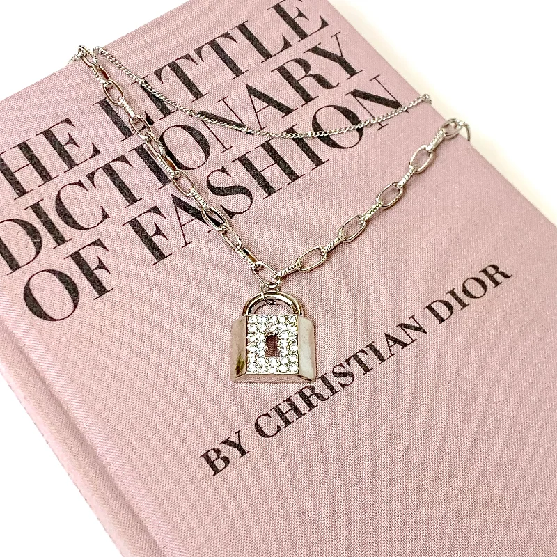 Love Lock Layered Padlock Chain Necklace in Silver