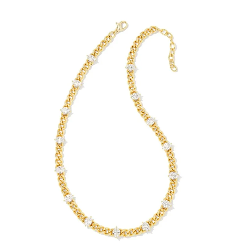 Kendra Scott | Cailin Gold Crystal Chain Necklace in White Crystal