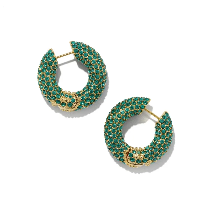 Kendra Scott | Mikki Pave Gold Hoop Earrings In Green Crystal