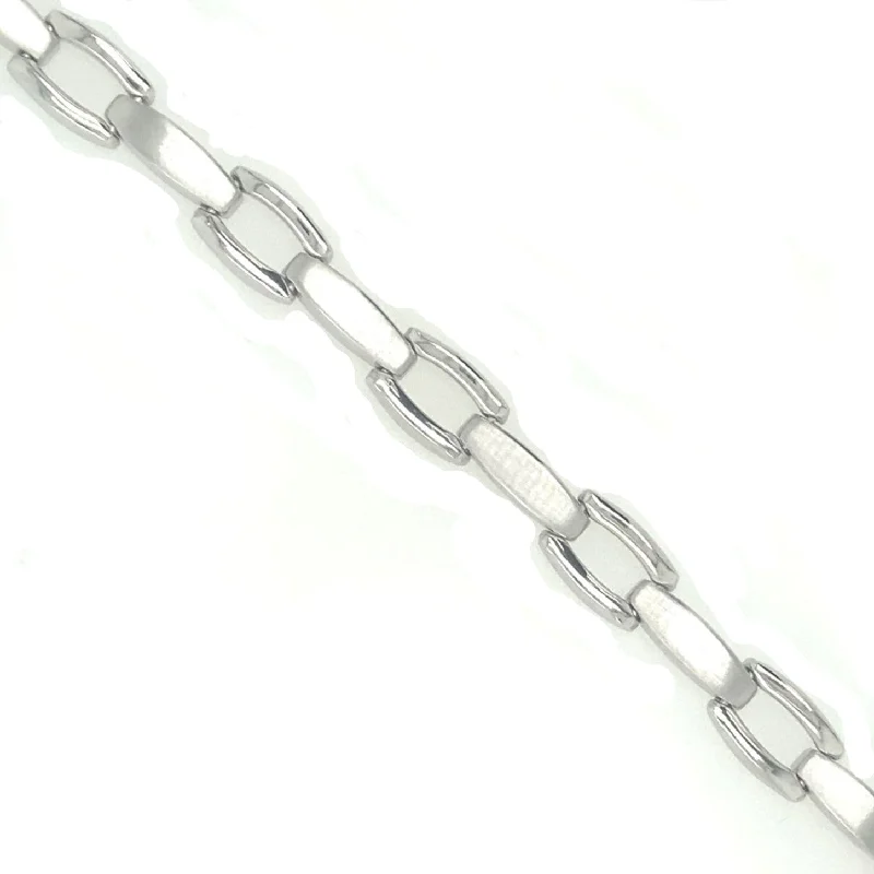 Alternating Solid and Open Link Design Bracelet - 14kt White Gold