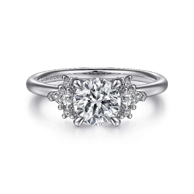 Elayna - 14K White Gold Round Three Stone Cluster Diamond Engagement Ring