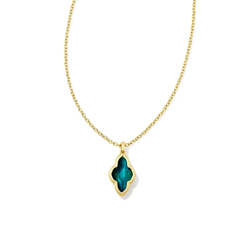 Kendra Scott | Framed Abbie Gold Short Pendant Necklace in Teal Tiger's Eye