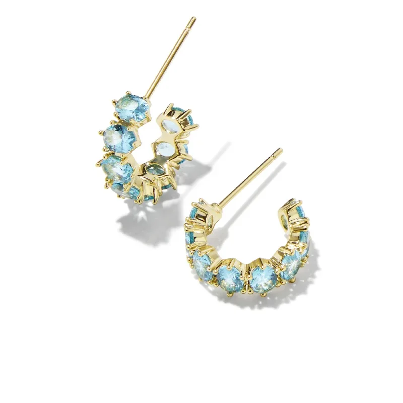 Kendra Scott | Cailin Gold Crystal Huggie Earrings in Aqua Crystal