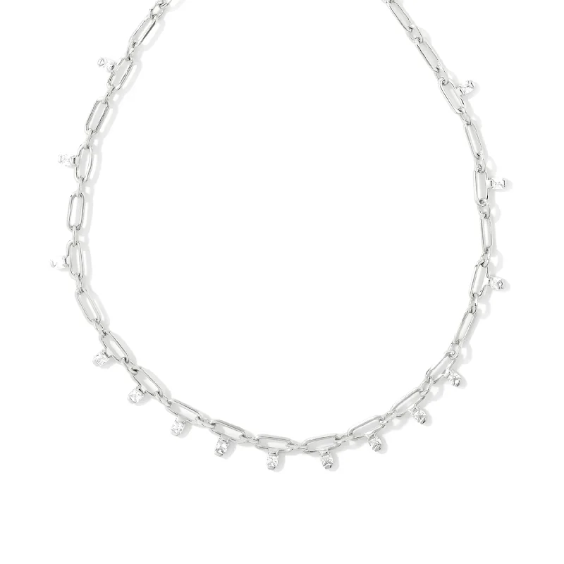 Kendra Scott | Lindy Silver Crystal Chain Necklace in White Crystal