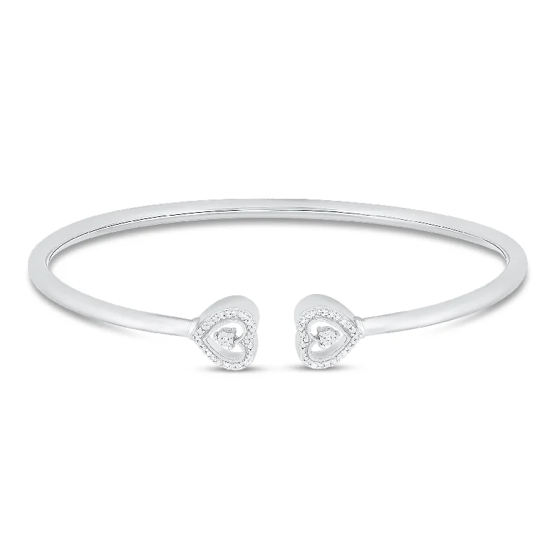 Pre-Owned Kay Diamond Accent Heart Bangle Bracelet in Sterling Silver