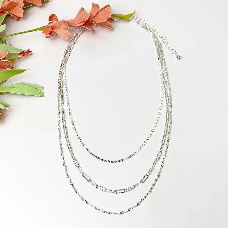 Silver Tone Three Layered Chain Necklace