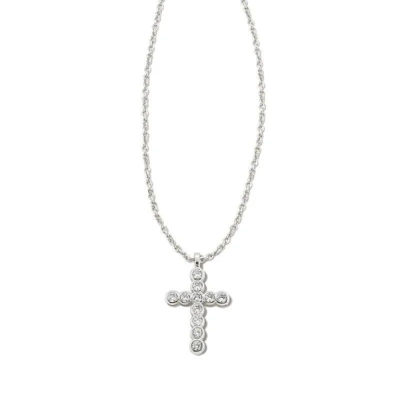 Kendra Scott | Cross Silver Pendant Necklace in White Crystal