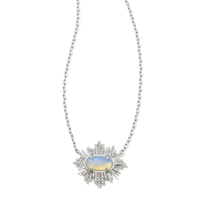 Kendra Scott | Grayson Sunburst Frame Short Pendant Necklace Silver Iridescent Opalite Illusion