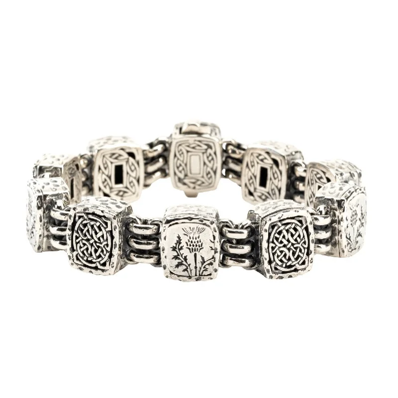 Silver or Silver and Bronze Thistle & Celtic Knotwork Bracelet