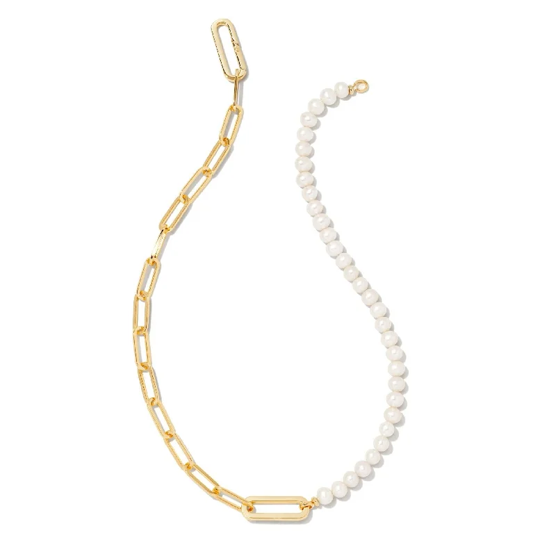 Kendra Scott | Ashton Gold Half Chain White Pearl Necklace