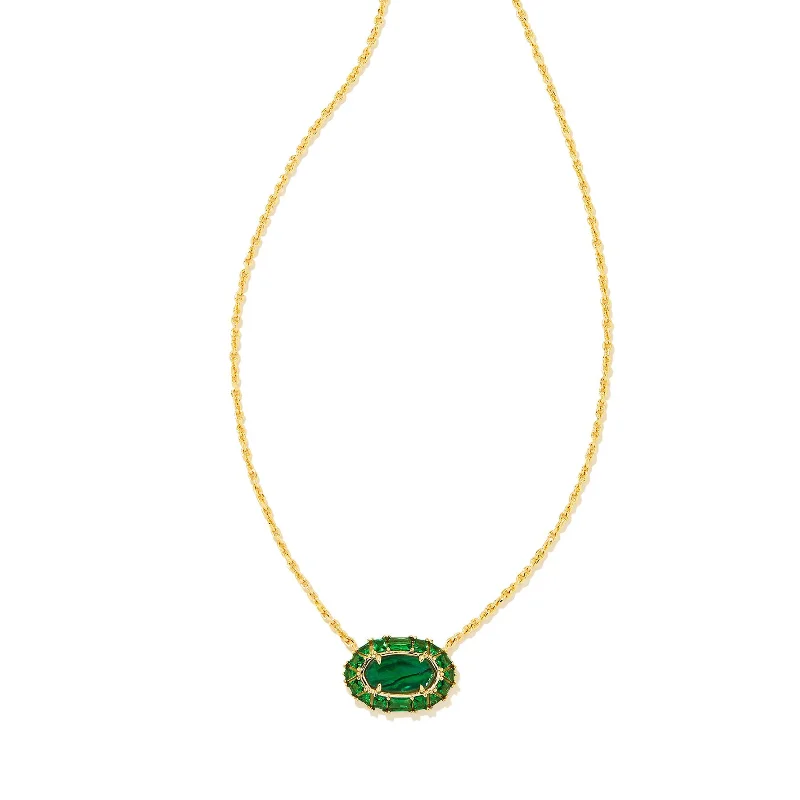 Kendra Scott | Elisa Gold Crystal Frame Short Pendant Necklace in Kelly Green Illusion