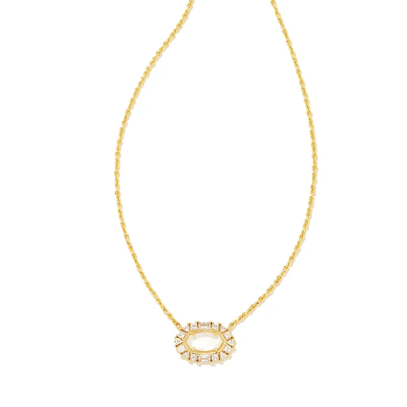 Kendra Scott | Elisa Gold Crystal Frame Short Pendant Necklace in Ivory Mother of Pearl