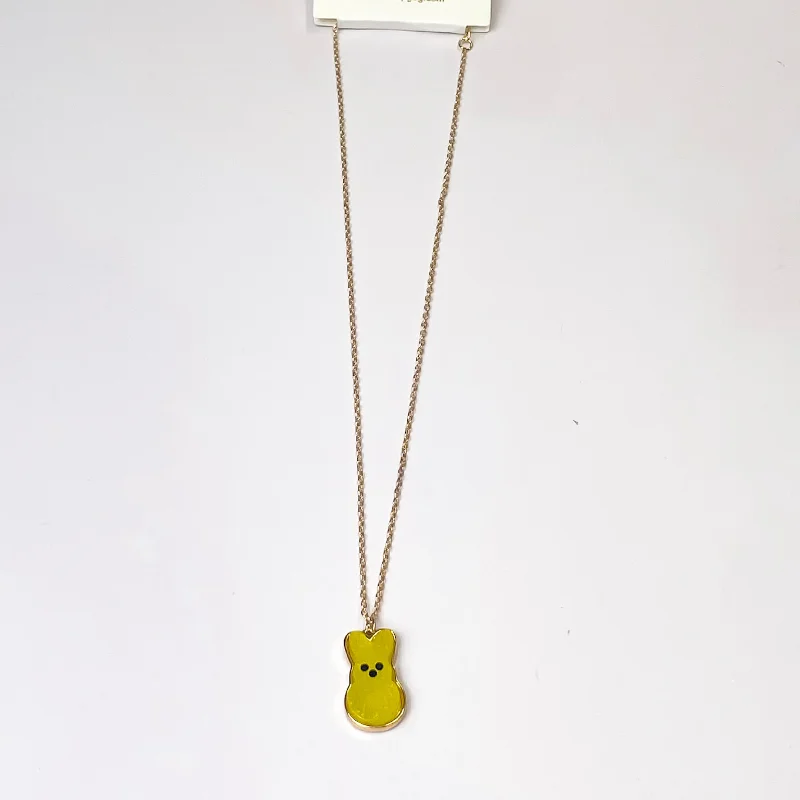 Gold Chain Necklace with Bunny Pendant in Yellow