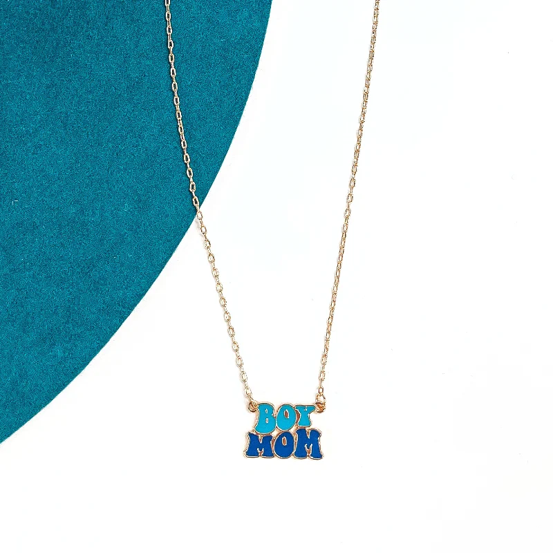 Boy Mom Gold Tone Necklace in Blue