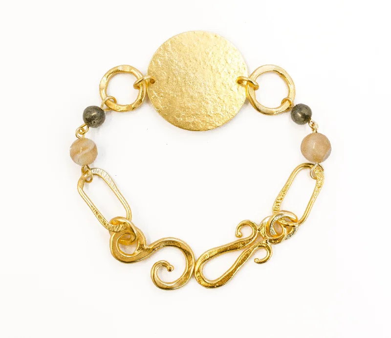 Love Bracelet In Mother of Pearl Sphere and Pyrite Round