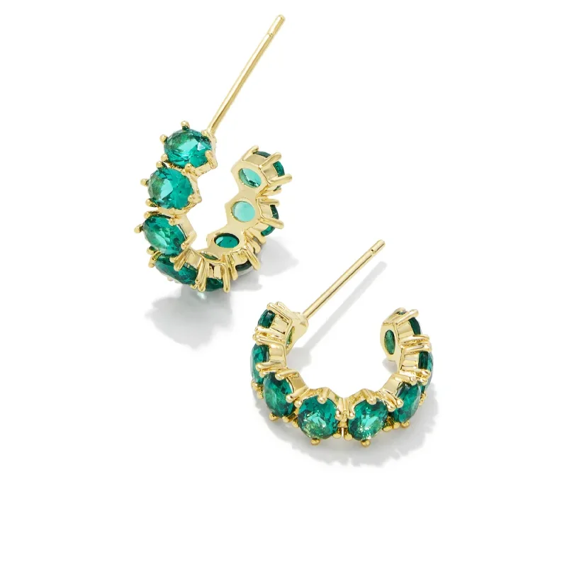 Kendra Scott | Cailin Gold Crystal Huggie Earrings in Green Crystal